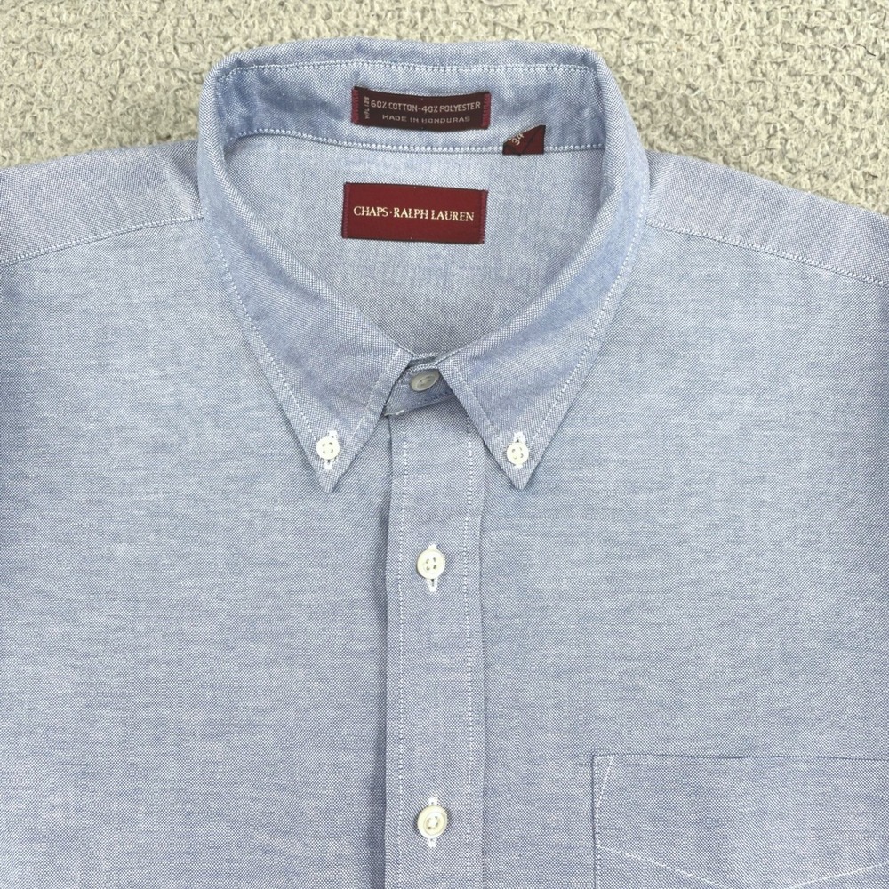 Chaps Ralph Lauren Button Down Mens 16.5 34-35 Blue Oxford Shirt Long Sleeve